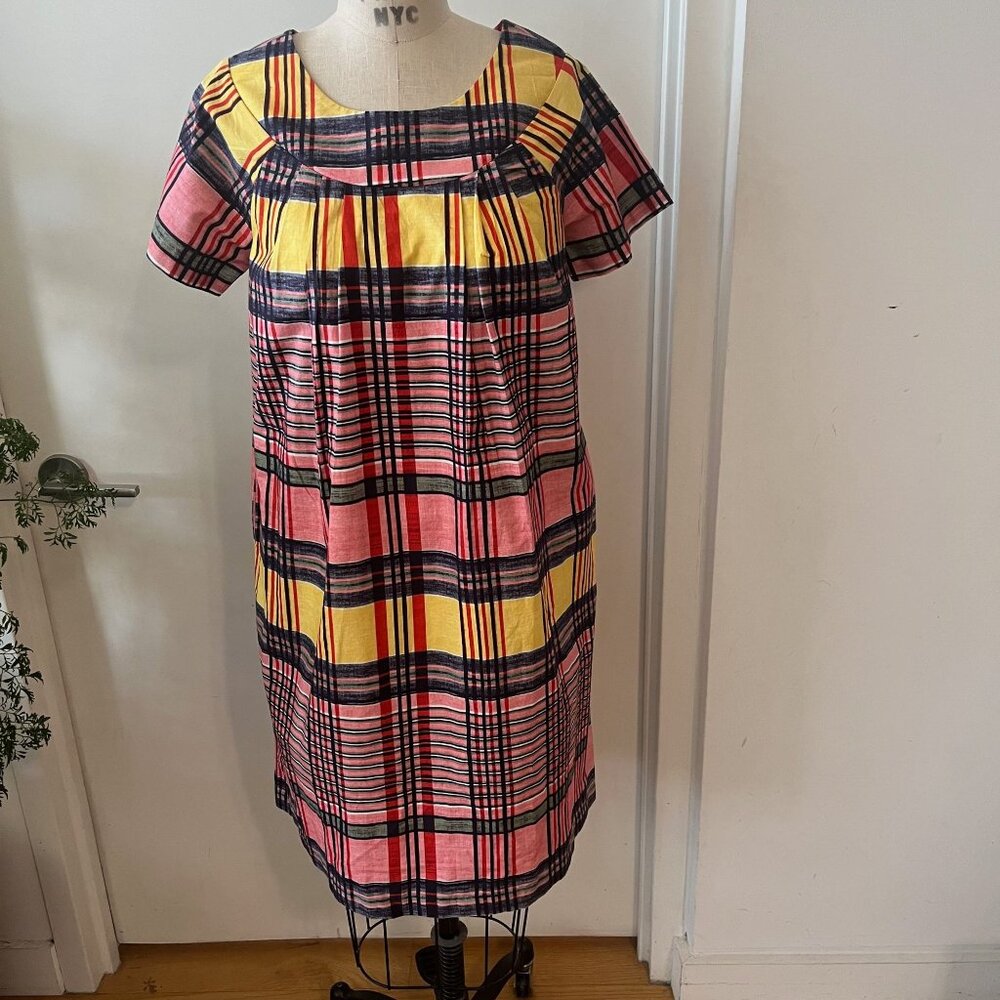 FRANCES VALENTINE Easy Dress in Madras‎ Multi Plaid Size XS